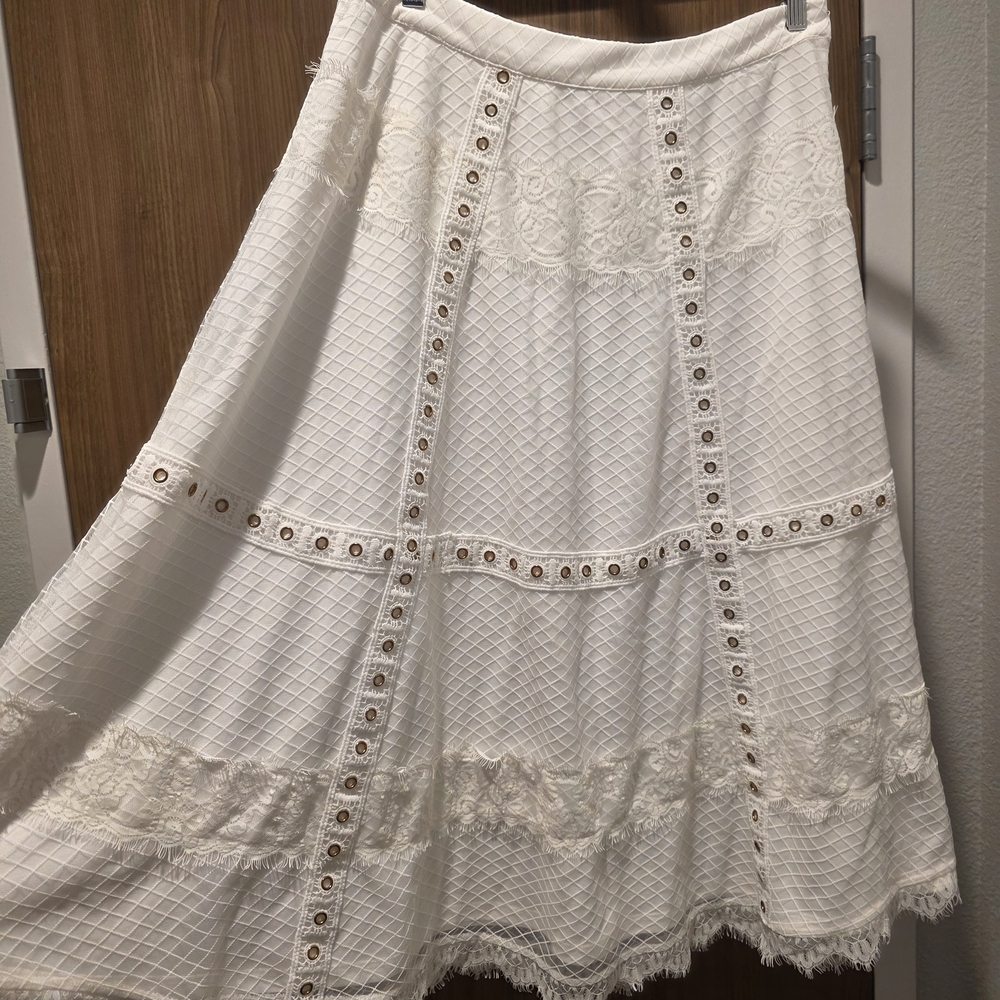 ICONIC London White A-Line Eyelet & Lace Midi Skirt